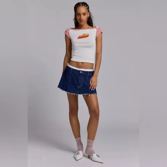 UO Kimchi Blue Willow Pie Graphic Boatneck Baby Tee - Picture 2 of 3